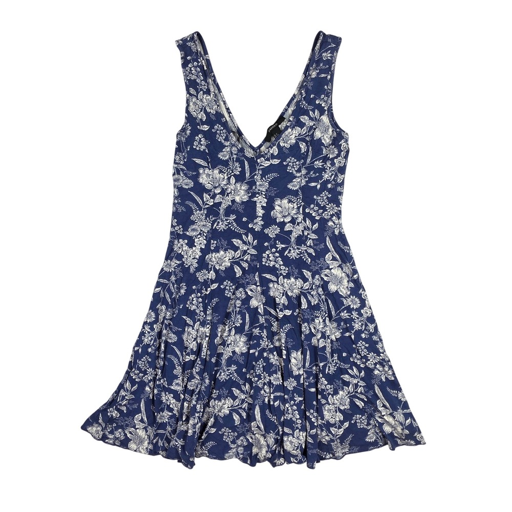 Forever 21 Blue White Floral V-Neck Fit and Flare Mini Dress Small